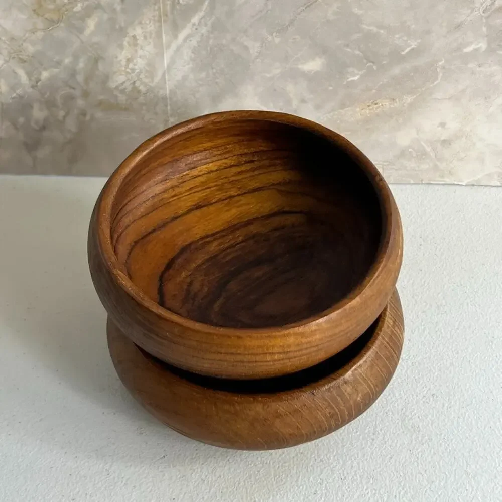 Solid Wood Bowl Hand Turned Decor Teak Wood 5.5